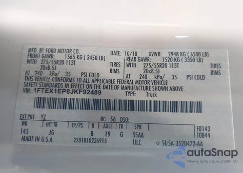 2018 Ford F-150 Xl from USA, damaged, VIN 1FTEX1EP8JKF92489